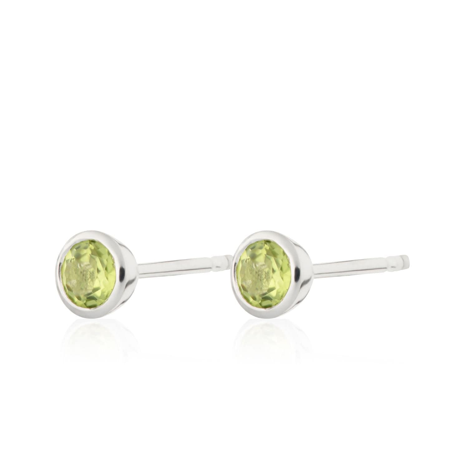 Natural Peridot Stud Earrings in Sterling Silver 4mm Diameter