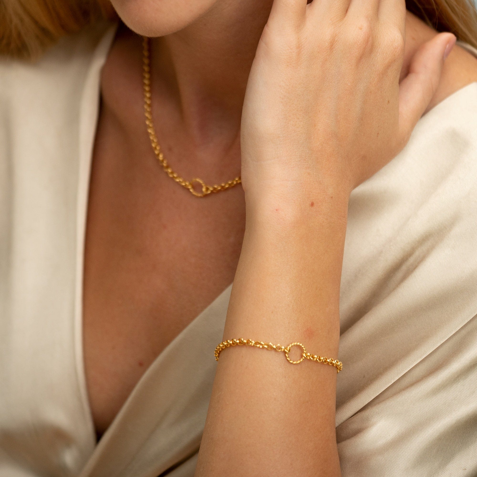 Sterling Silver Twisted Hoop Charm Bracelet with 18ct Gold Plating