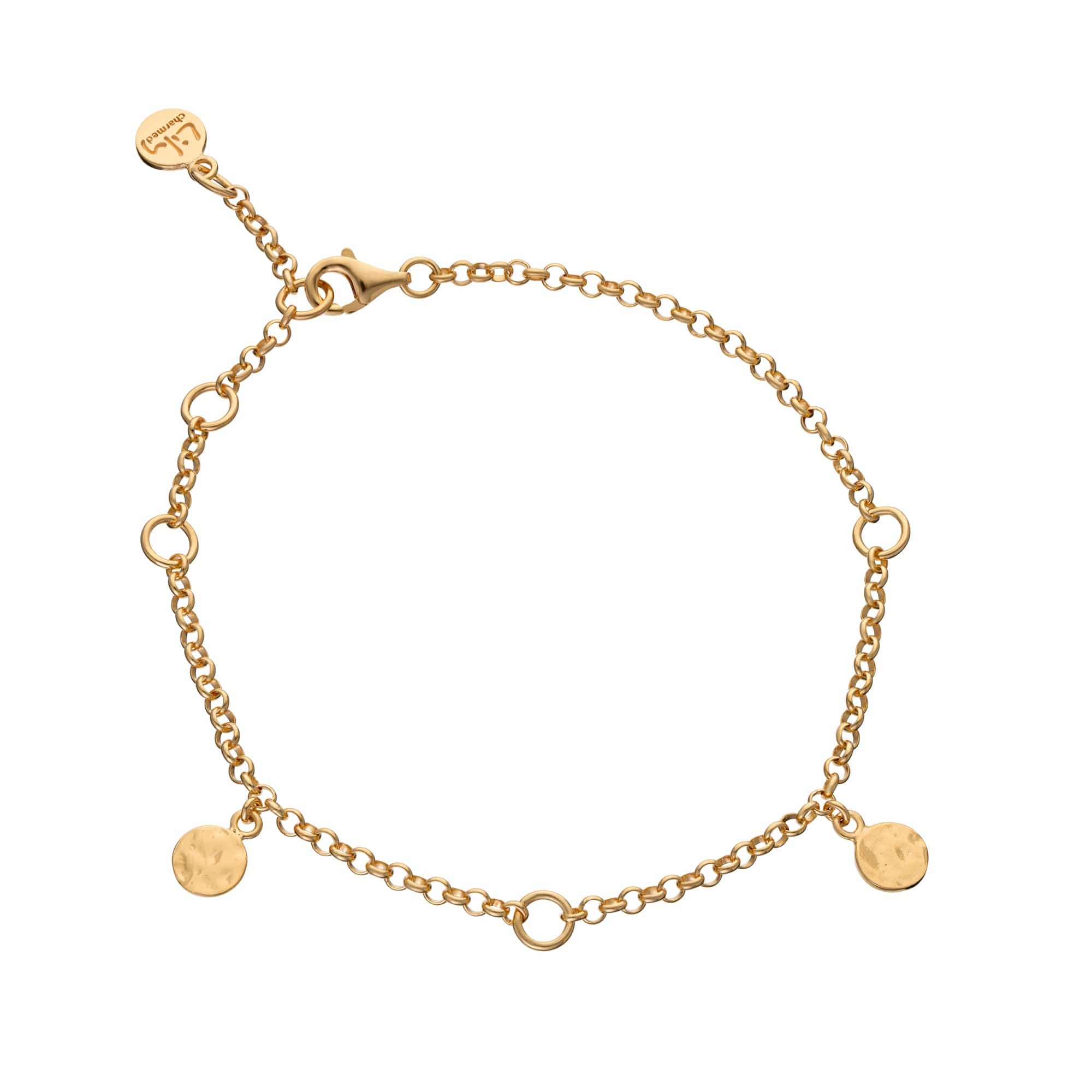 18ct Gold-Plated Sterling Silver Charm Bracelet with Hammered Disc Design