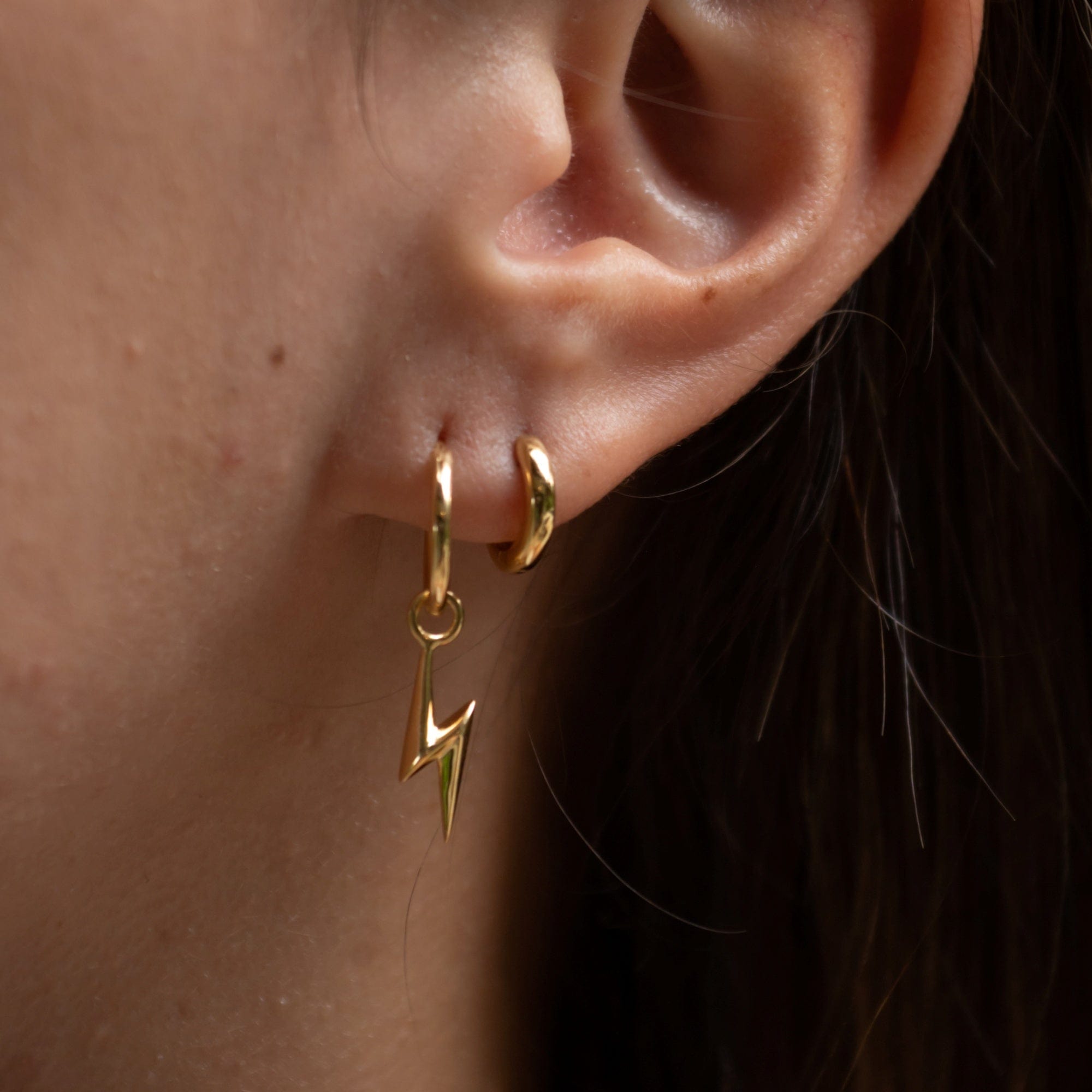 18ct Gold Plated Sterling Silver Lightning Bolt Charm Hoop Earrings