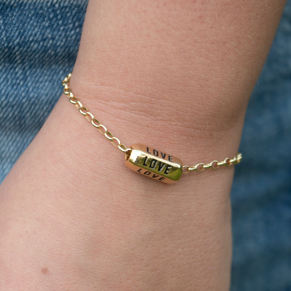 Sterling Silver Love Spinner Bracelet with Black Enamel Charm