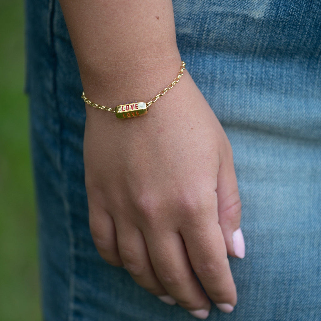 18ct Gold Plated Sterling Silver Enamel Love Spinner Bracelet