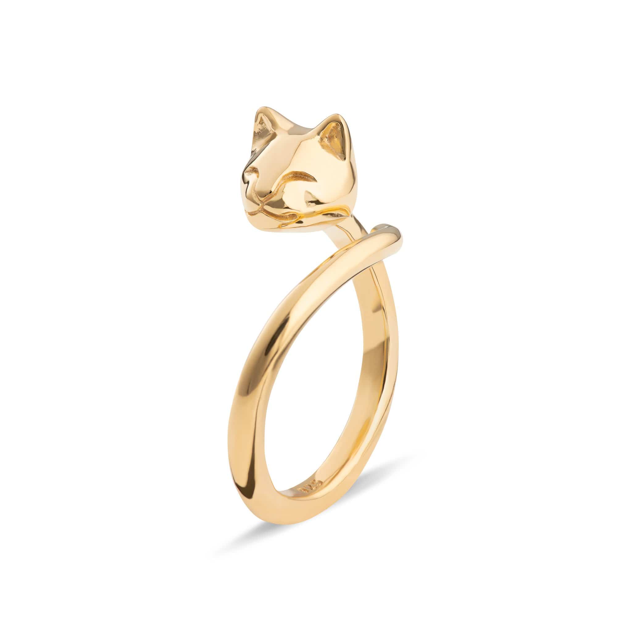Gold Plated 925 Silver Open Cat Head and Tail Ring