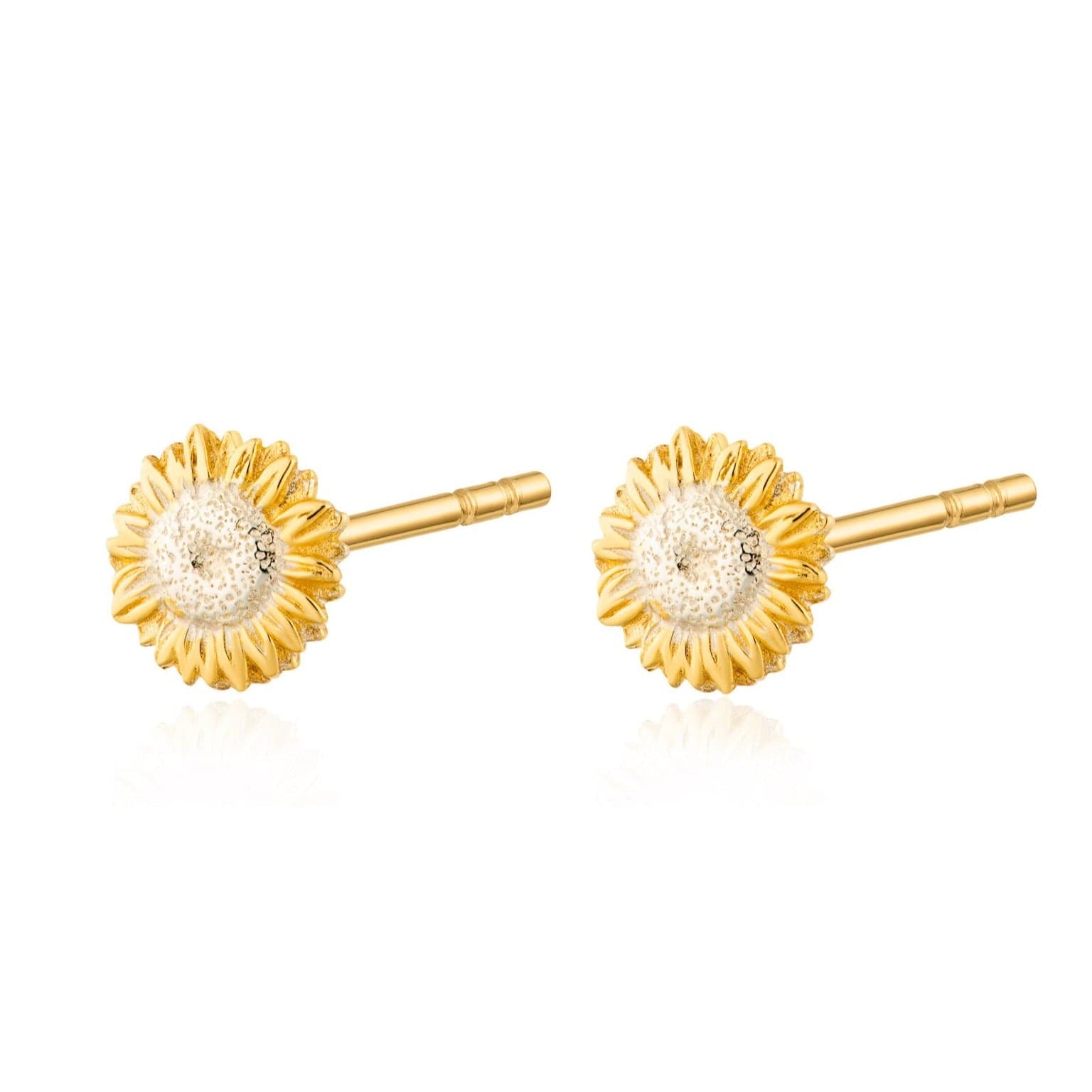 Sterling Silver Two-Toned Sunflower Stud Earrings with 18ct Gold Plating