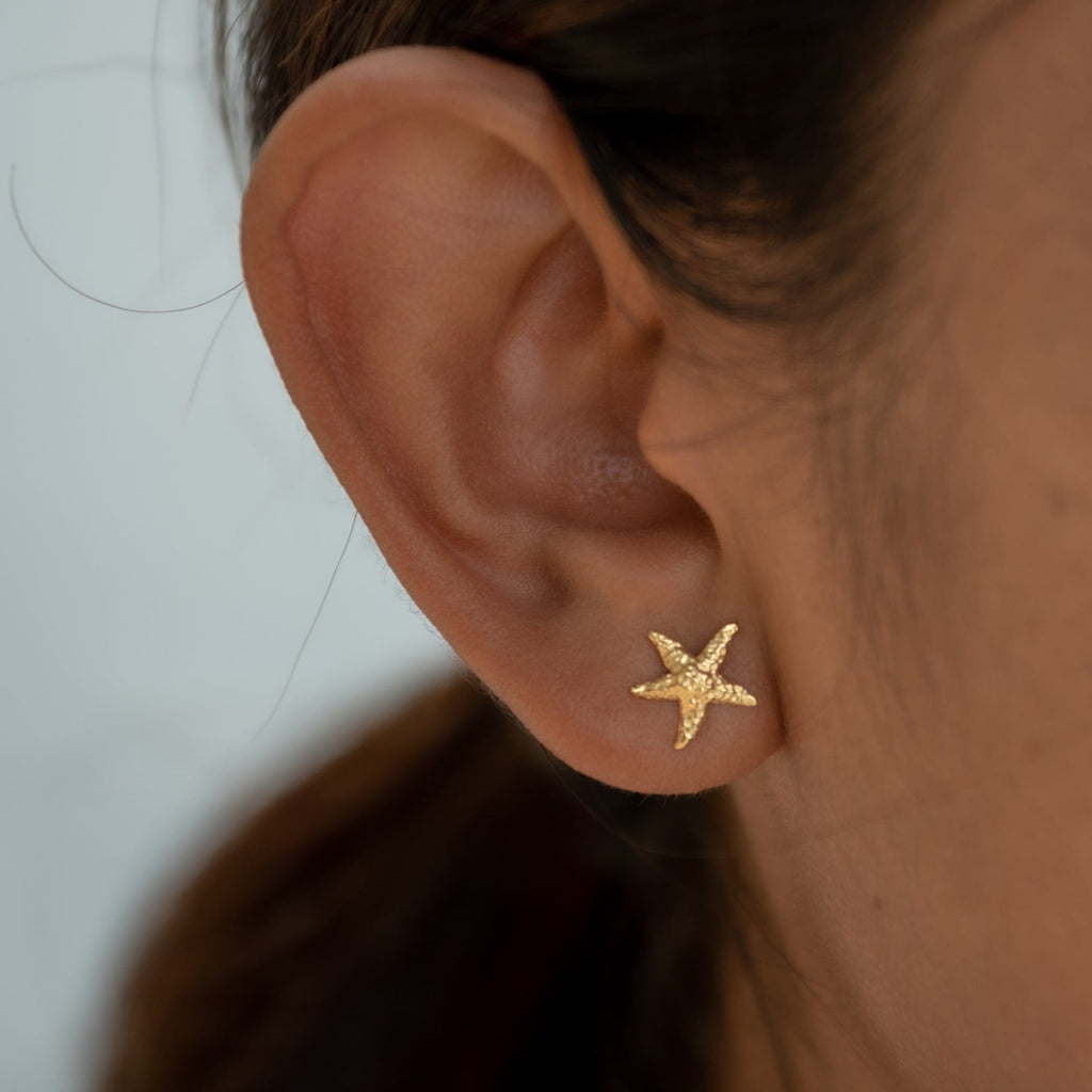 18ct Gold Plated Sterling Silver Starfish Stud Earrings 9x9mm