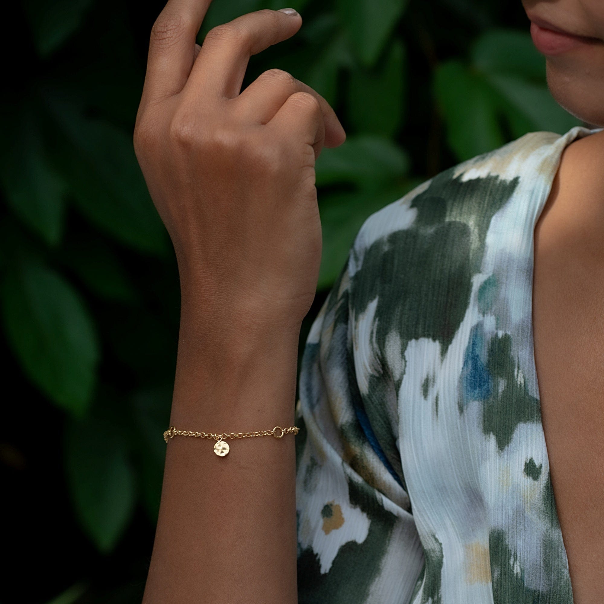 18ct Gold-Plated Sterling Silver Charm Bracelet with Hammered Disc Design