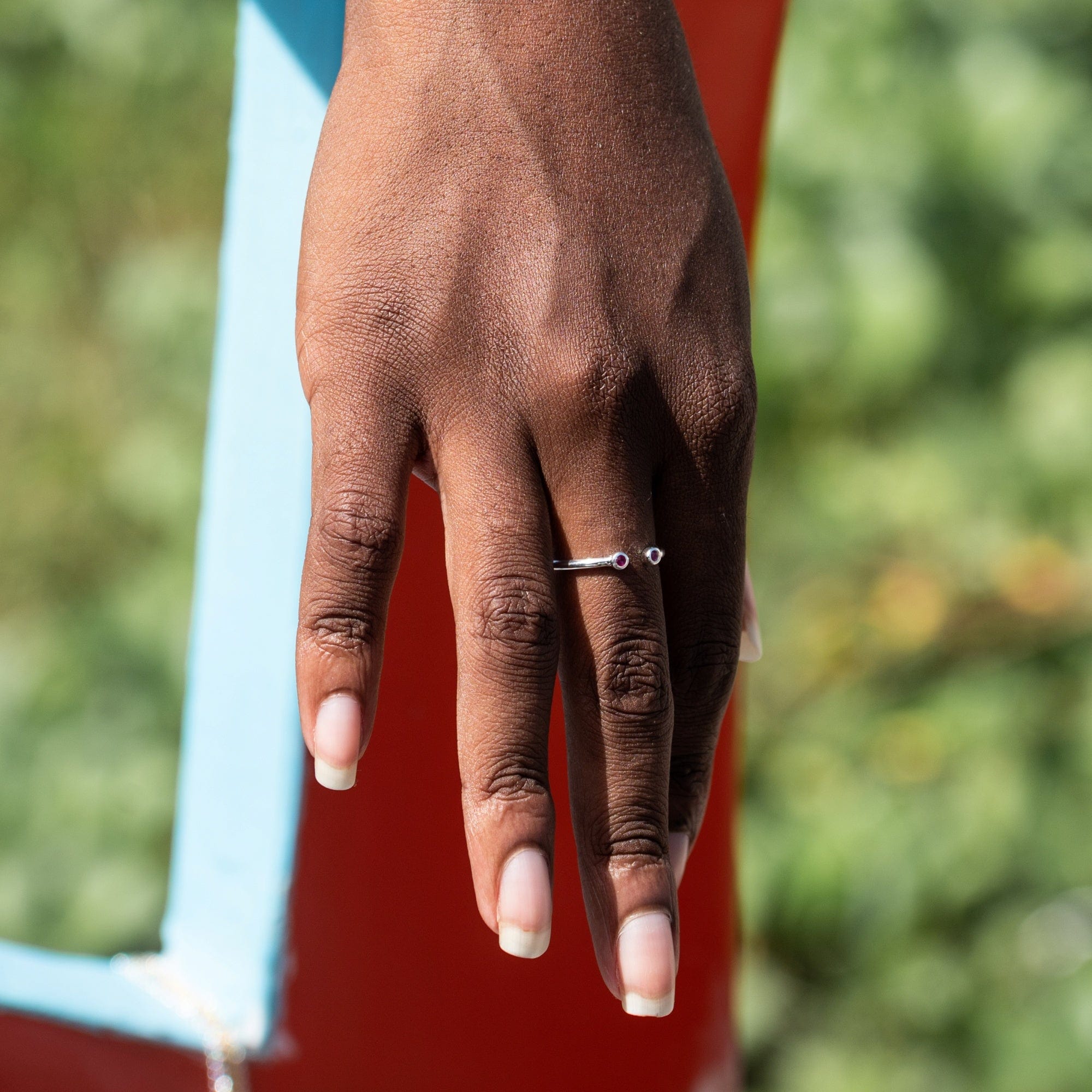 925 Sterling Silver Adjustable Ring with Two Ruby Stones
