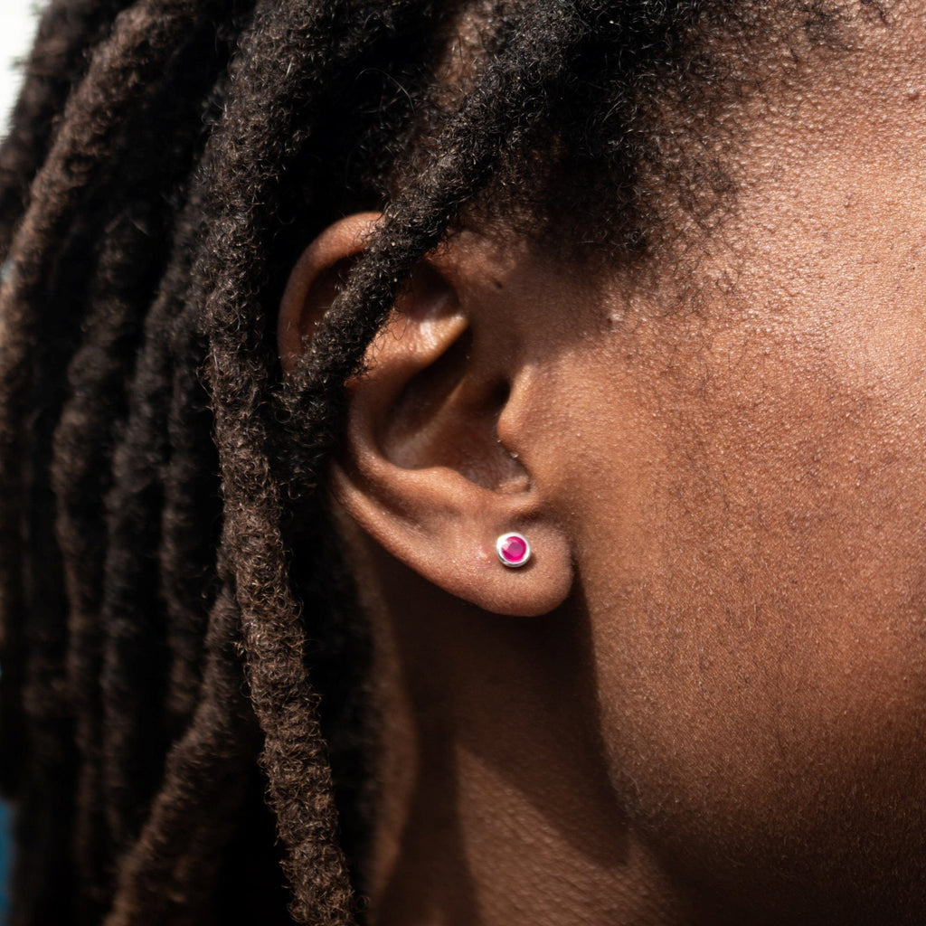 Natural Ruby Earrings with 925 Sterling Silver Studs