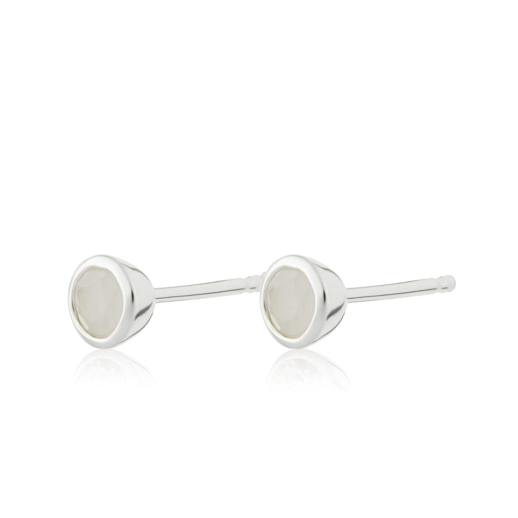 925 Sterling Silver Stud Earrings with Natural Moonstone 4mm