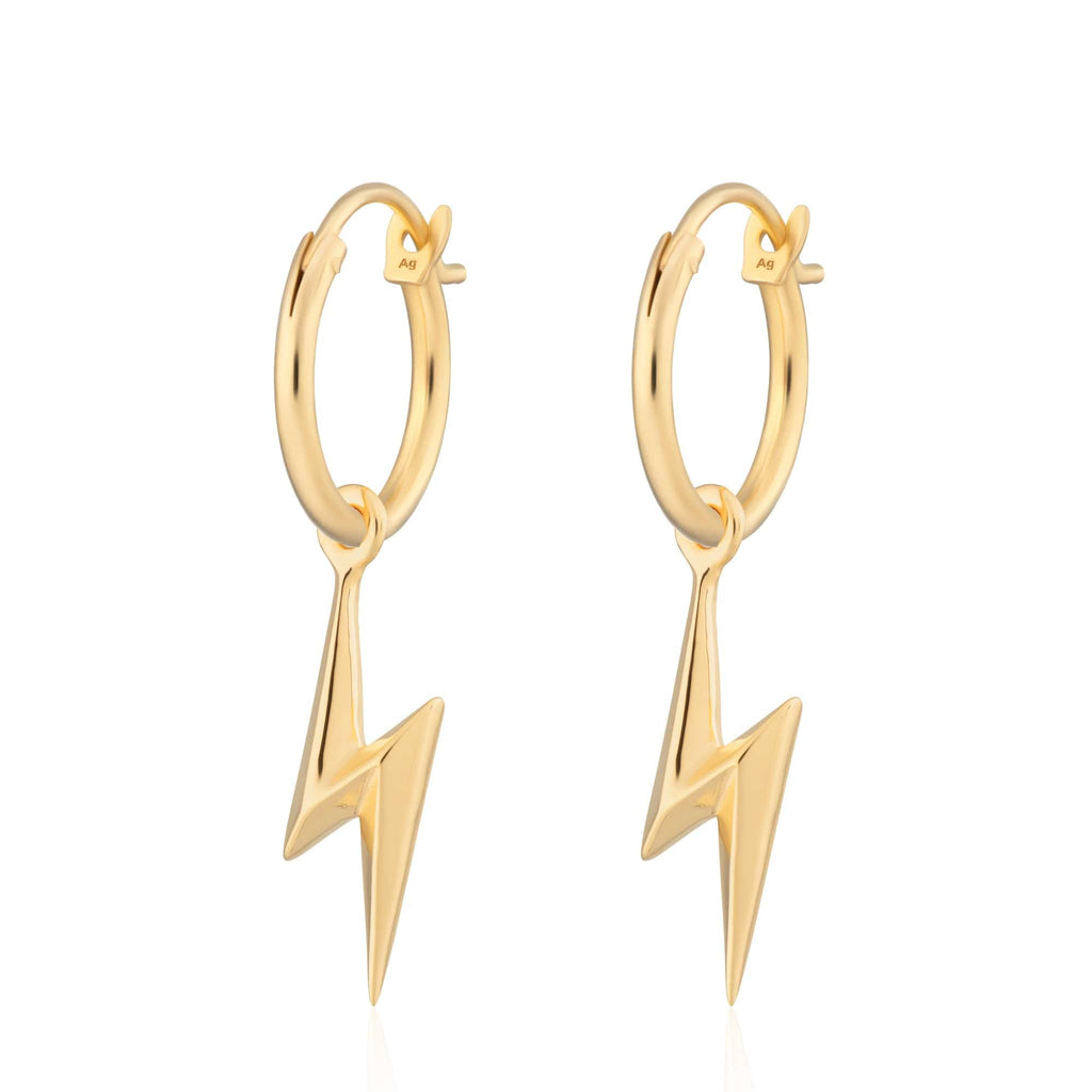 18ct Gold Plated Sterling Silver Lightning Bolt Charm Hoop Earrings