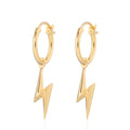 18ct Gold Plated Sterling Silver Lightning Bolt Charm Hoop Earrings