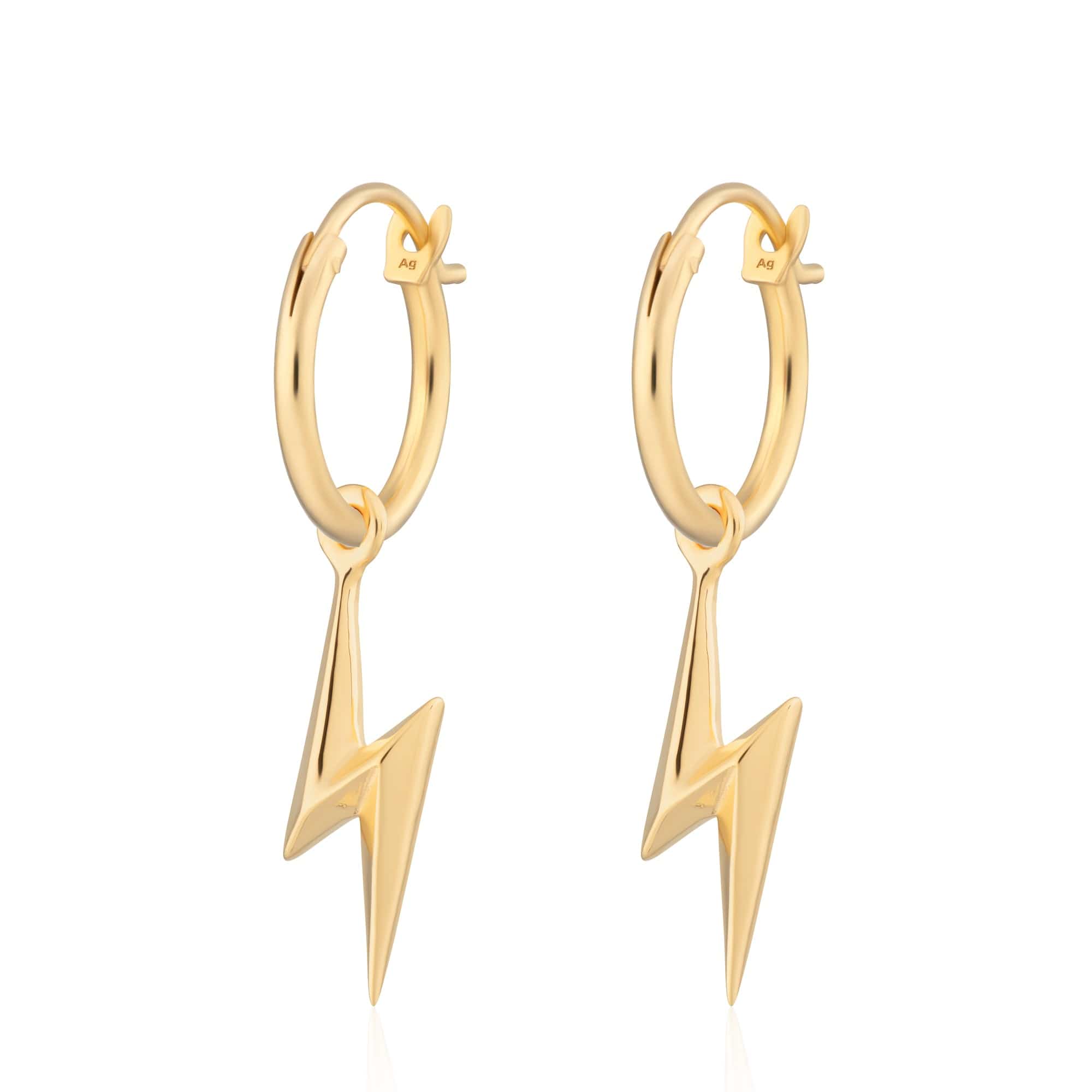 18ct Gold Plated Sterling Silver Lightning Bolt Charm Hoop Earrings