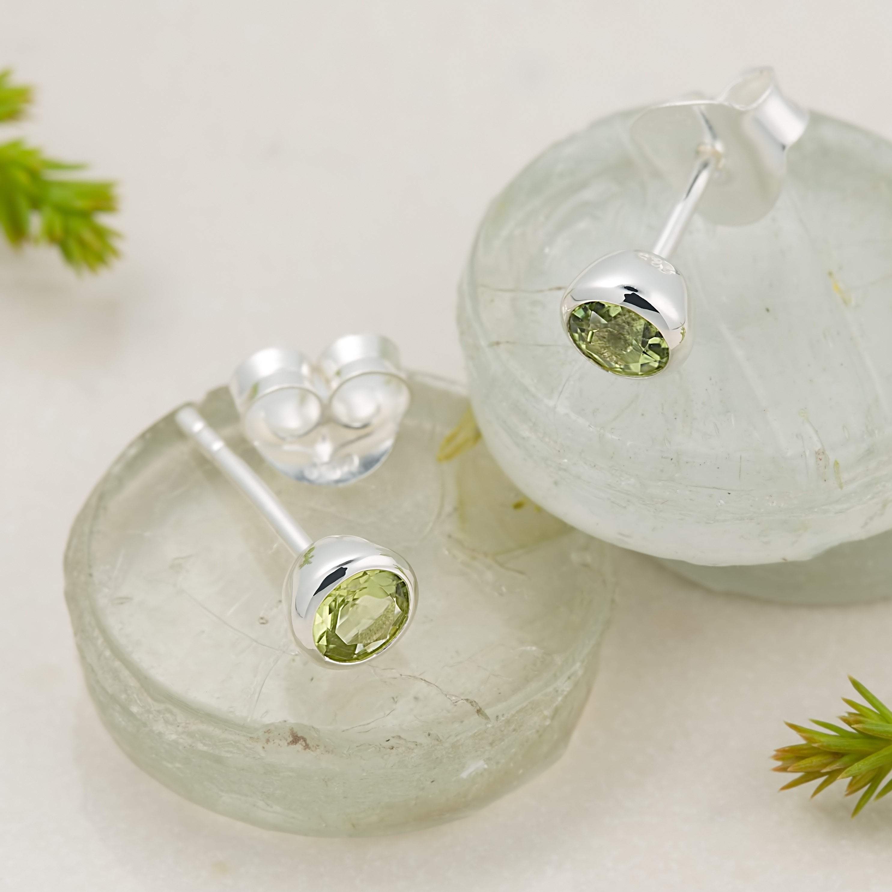 Natural Peridot Stud Earrings in Sterling Silver 4mm Diameter