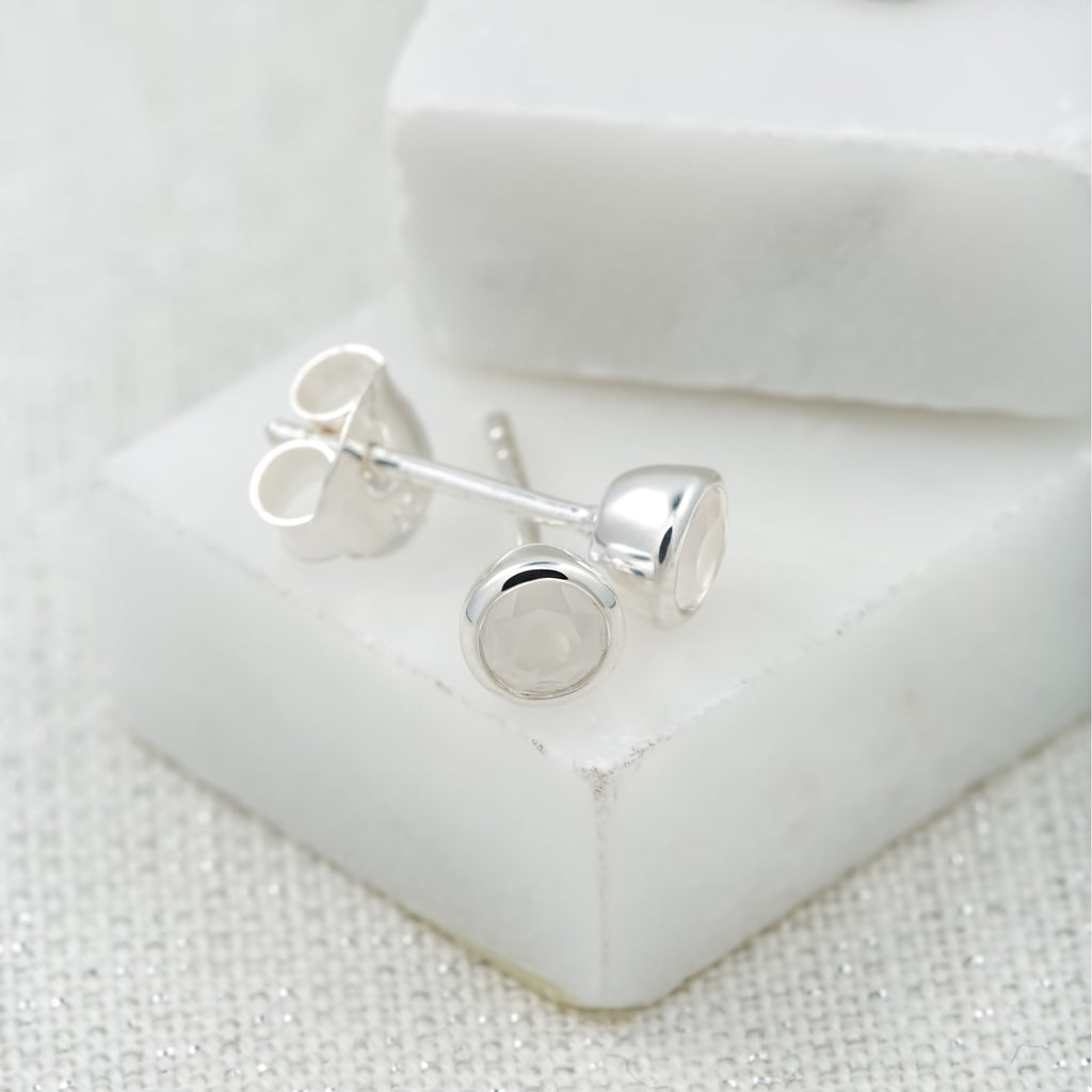 925 Sterling Silver Stud Earrings with Natural Moonstone 4mm