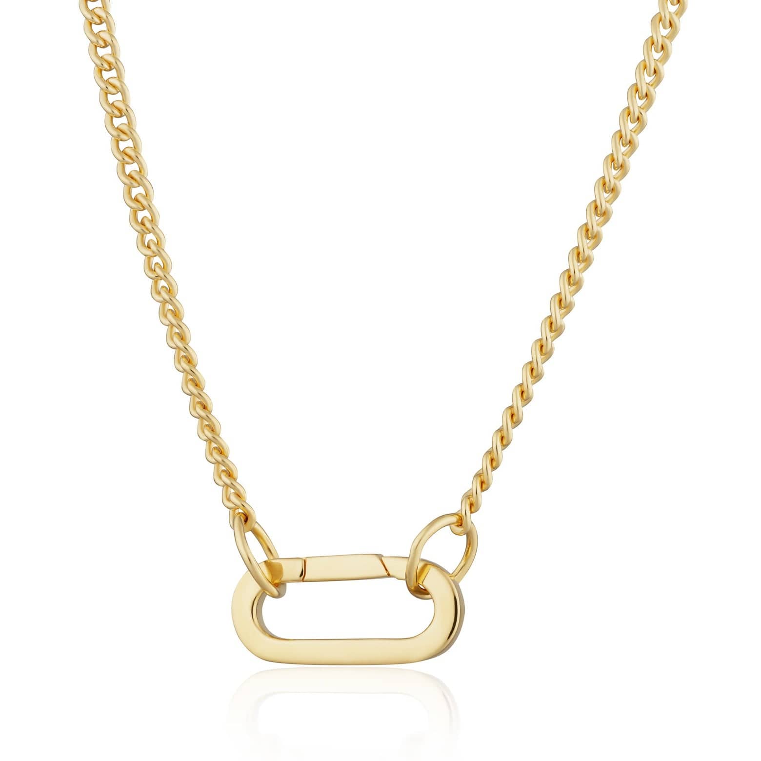 18ct Gold Plated Sterling Silver Paperclip Curb Chain Necklace with Charm Lock
