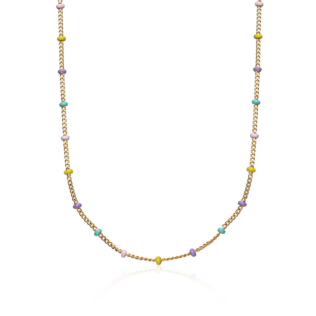 Gold Rainbow Bead Necklace in Sterling Silver