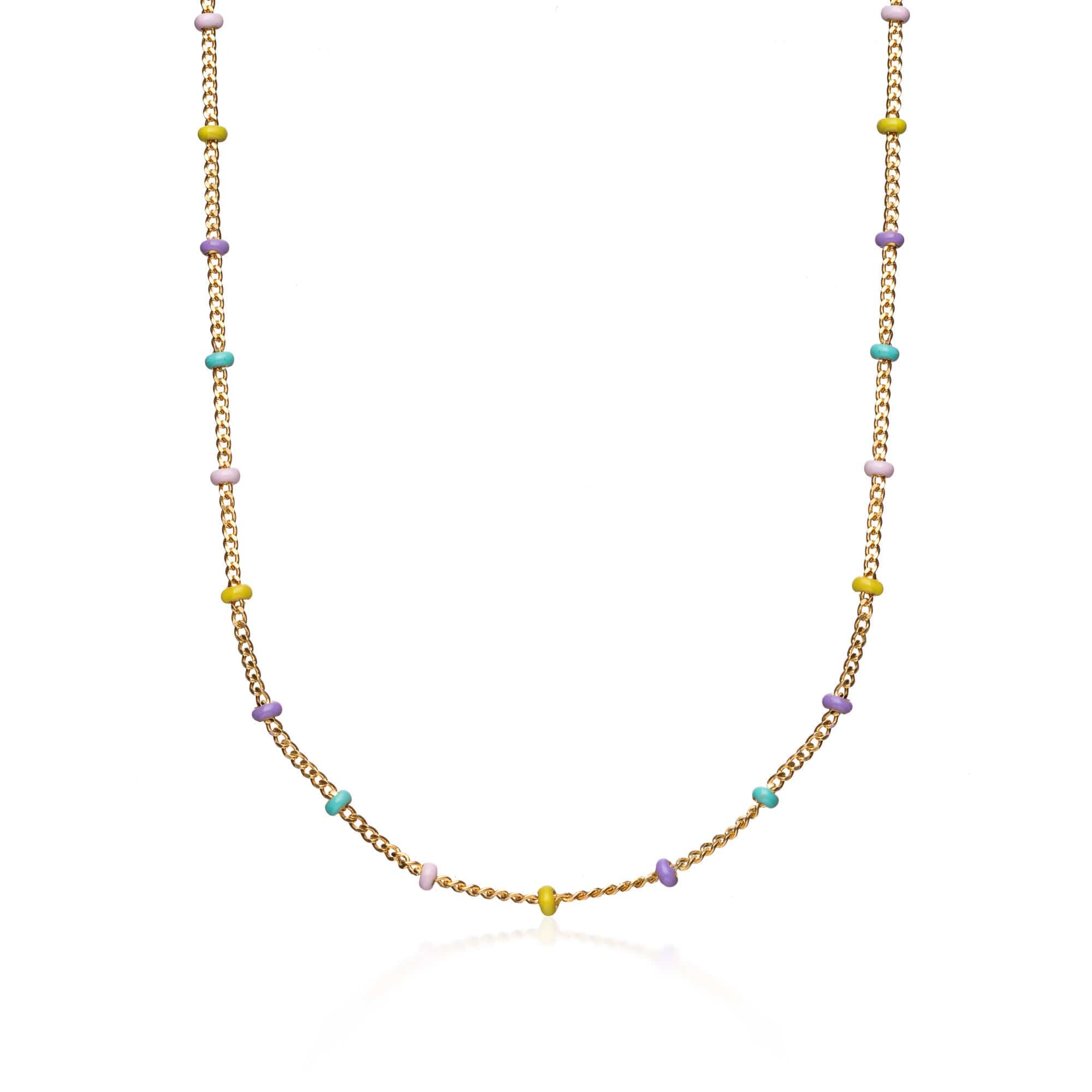 Gold Rainbow Bead Necklace in Sterling Silver