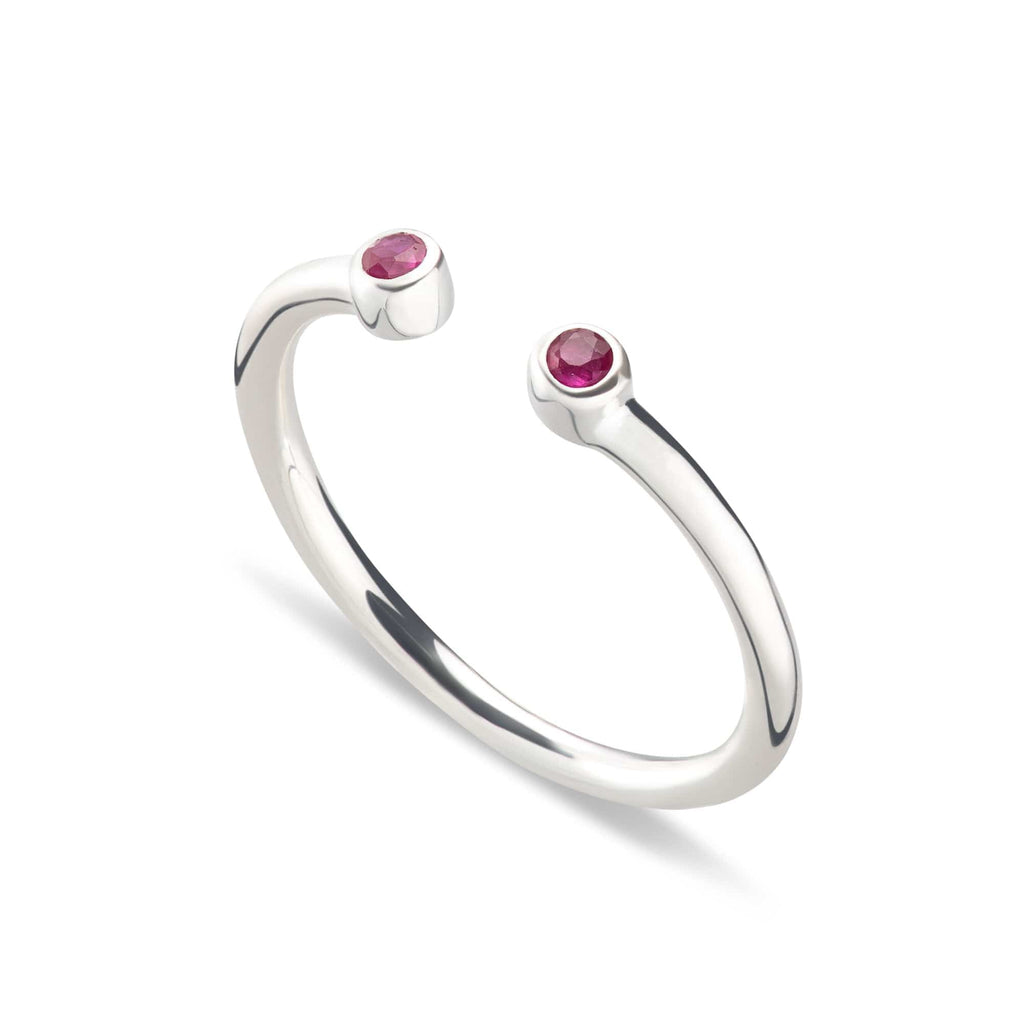 925 Sterling Silver Adjustable Ring with Two Ruby Stones