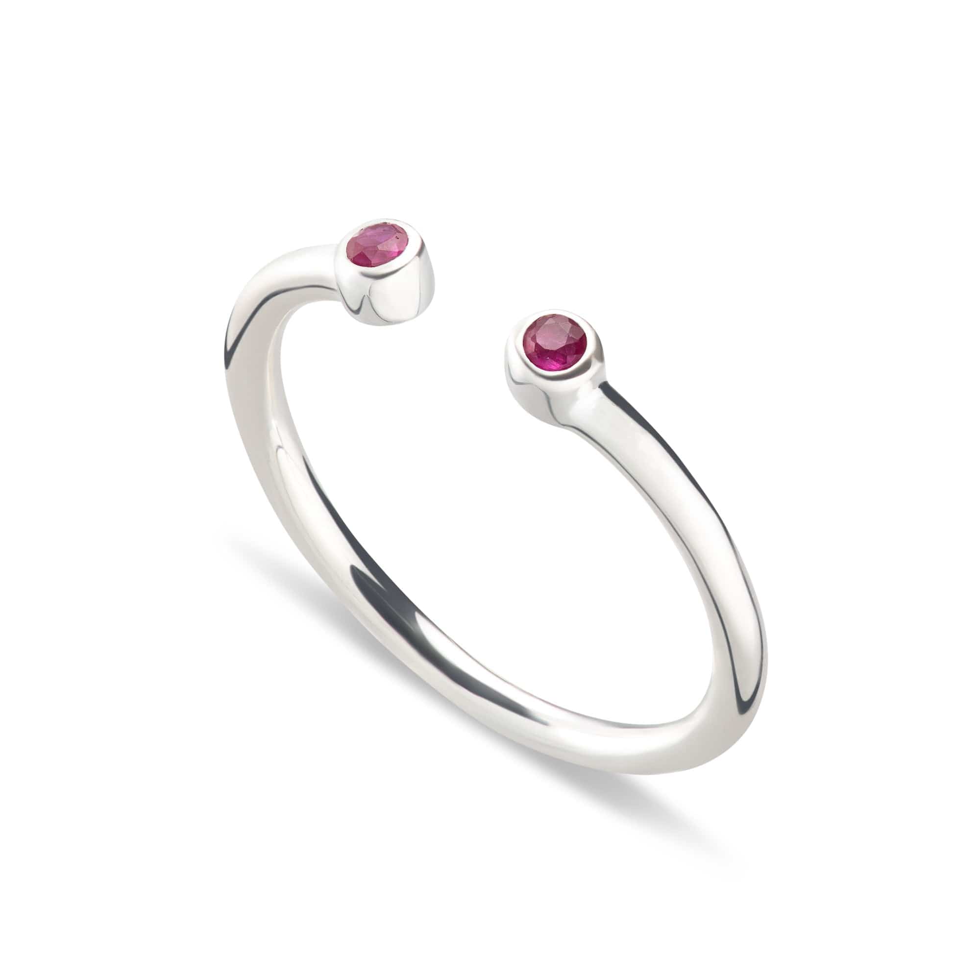 925 Sterling Silver Adjustable Ring with Two Ruby Stones