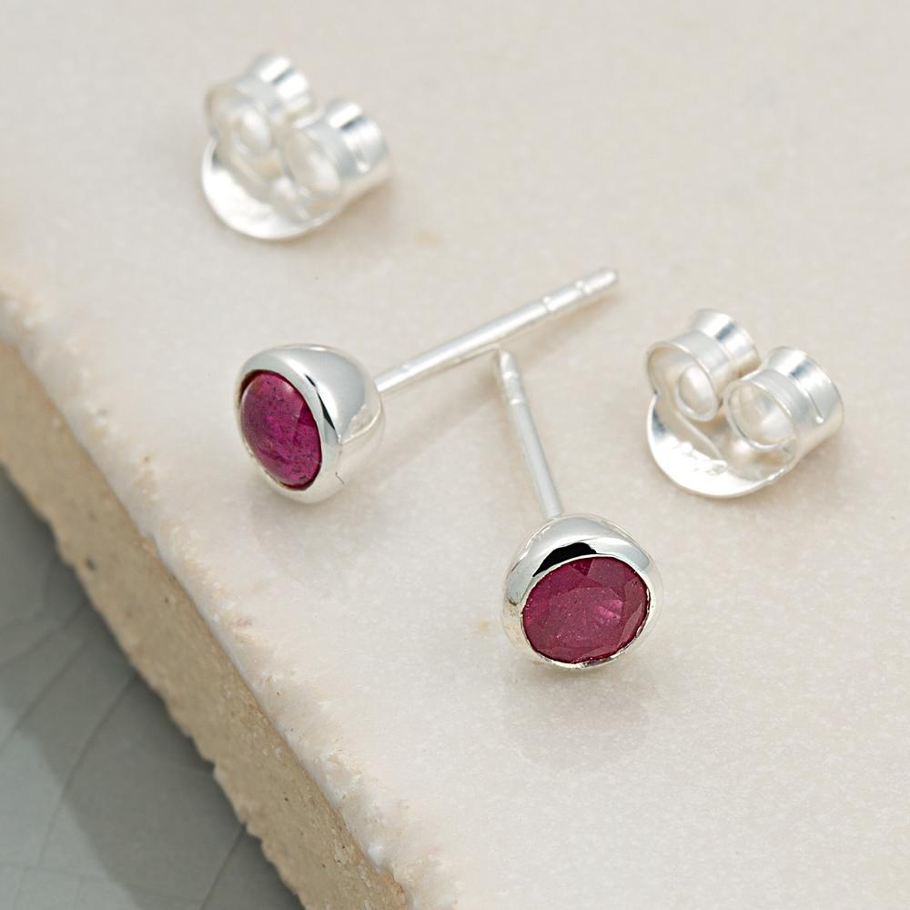 Natural Ruby Earrings with 925 Sterling Silver Studs