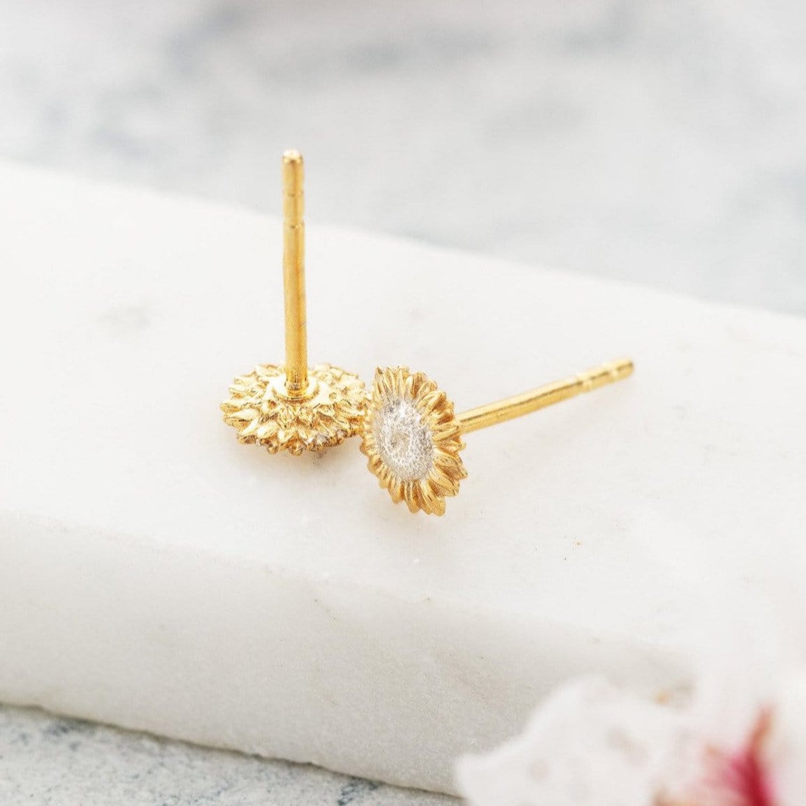 Sterling Silver Two-Toned Sunflower Stud Earrings with 18ct Gold Plating