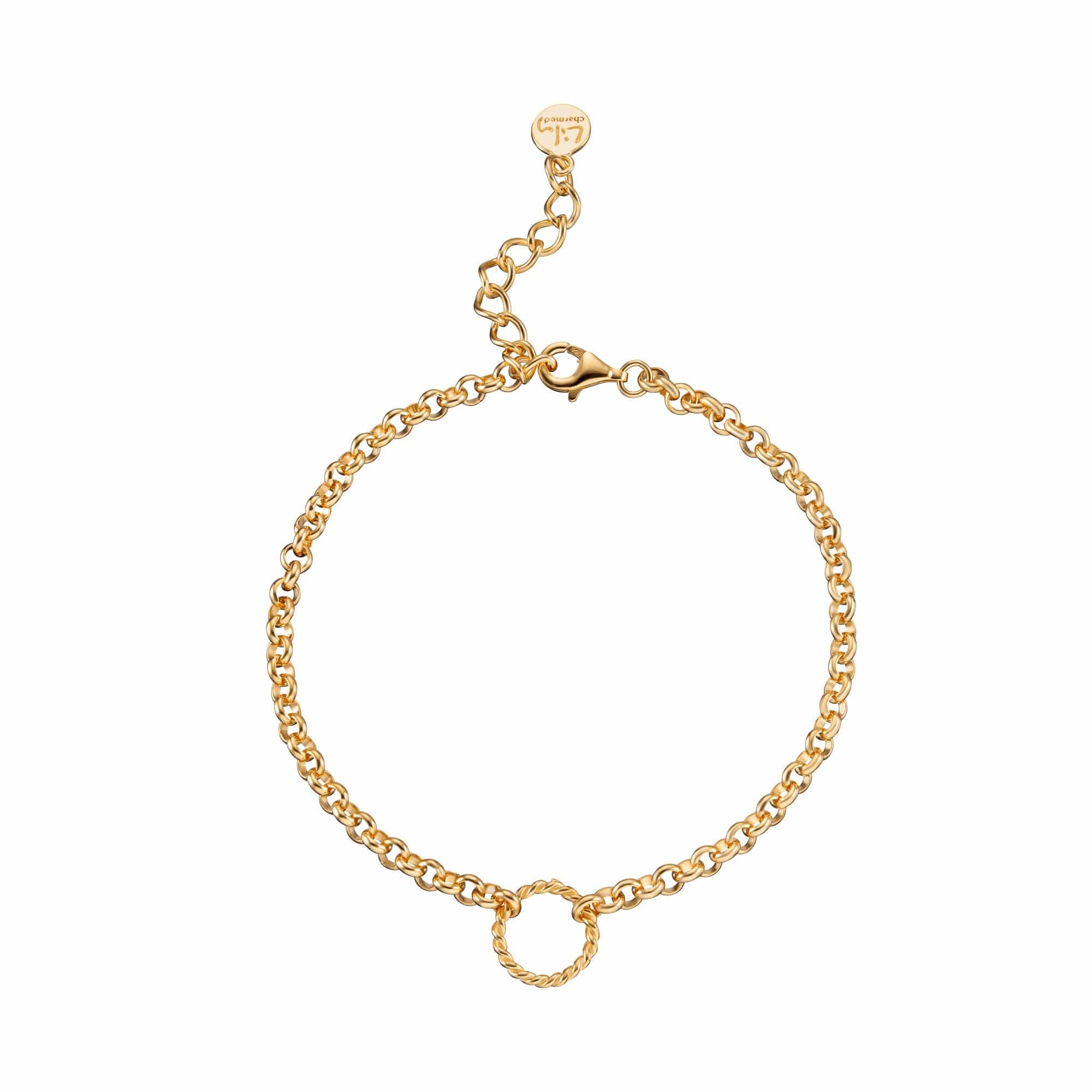 Sterling Silver Twisted Hoop Charm Bracelet with 18ct Gold Plating