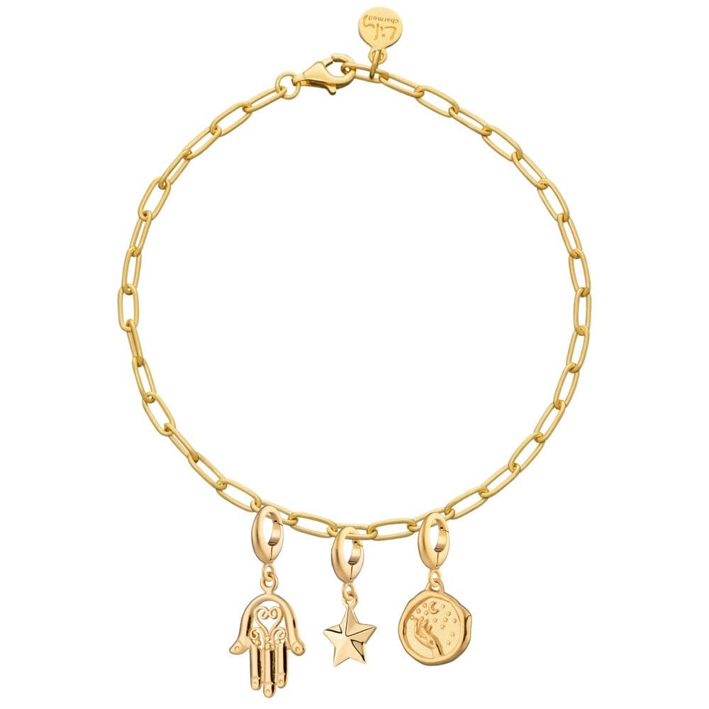 Gold-Plated Sterling Silver Charm Bracelet with Clip-On Charms, 20cm Adjustable