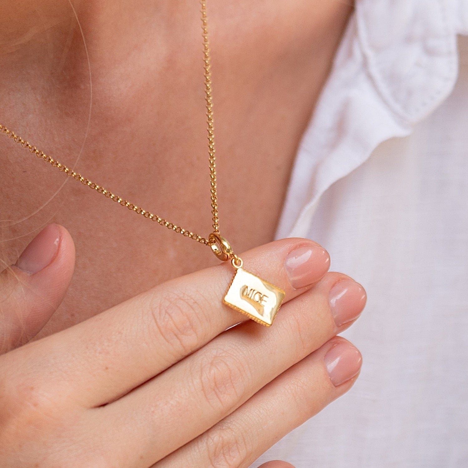 Sterling Silver Gold-Plated Biscuit Pendant Necklace