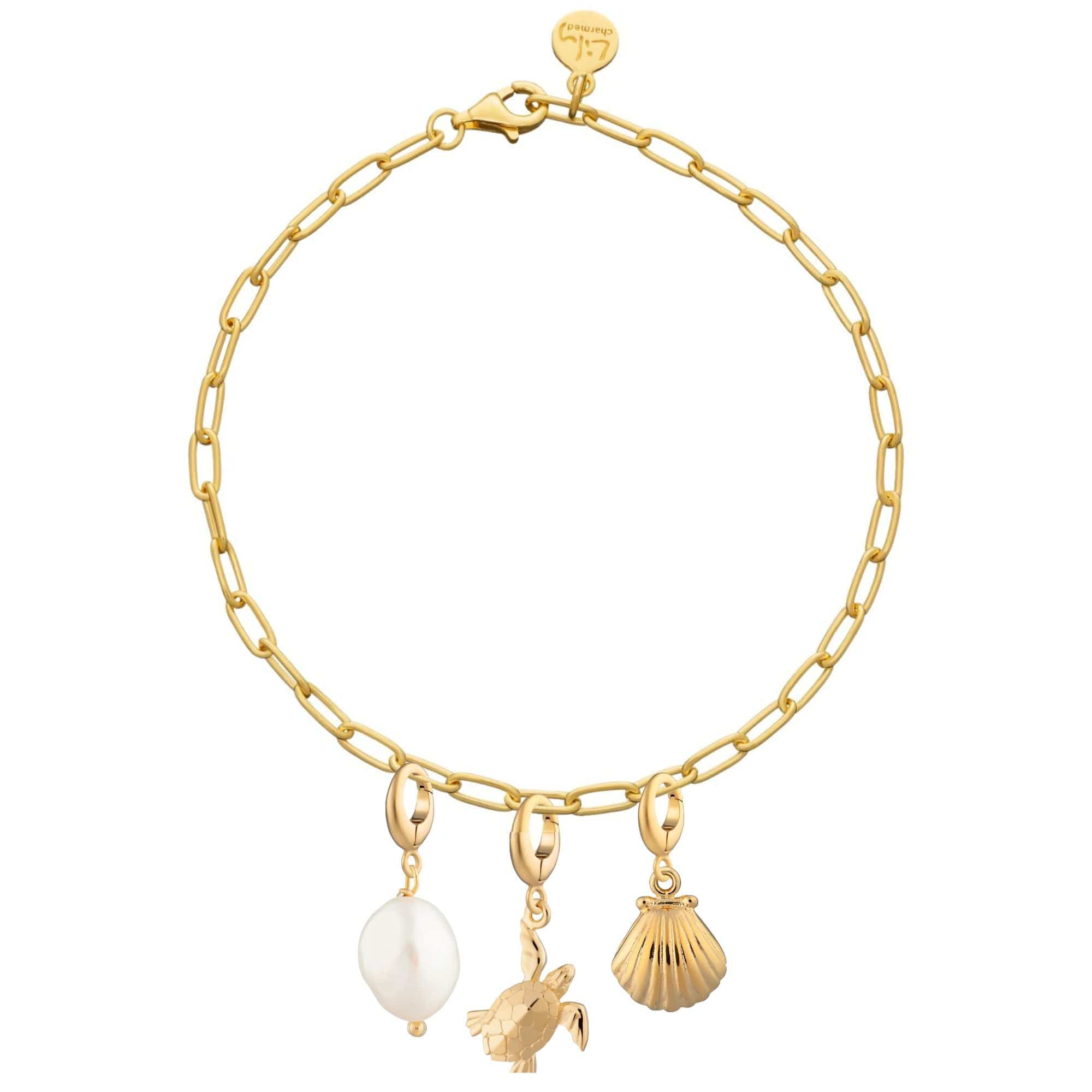 Gold Plated Ocean Oval Link Charm Bracelet
