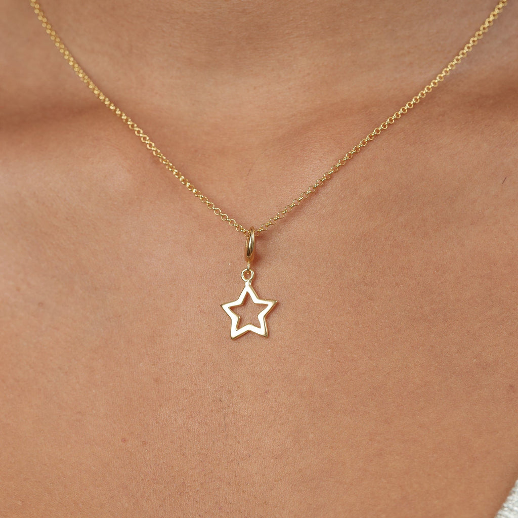 18 Carat Gold Plated 14mm Open Star Charm