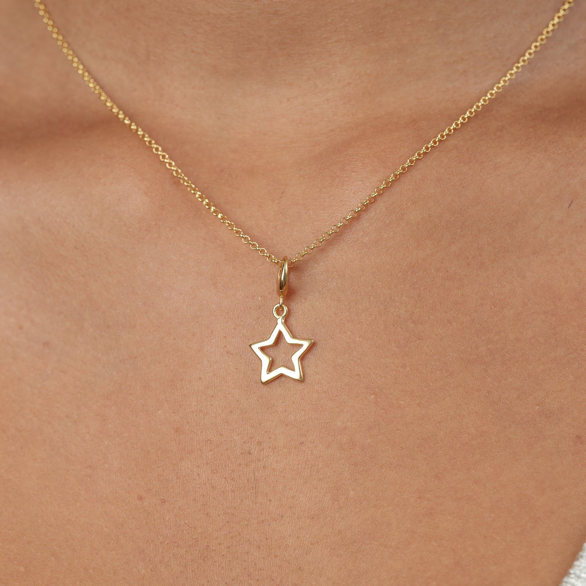 18ct Gold-Plated Sterling Silver Necklace with Starry Openwork Pendant
