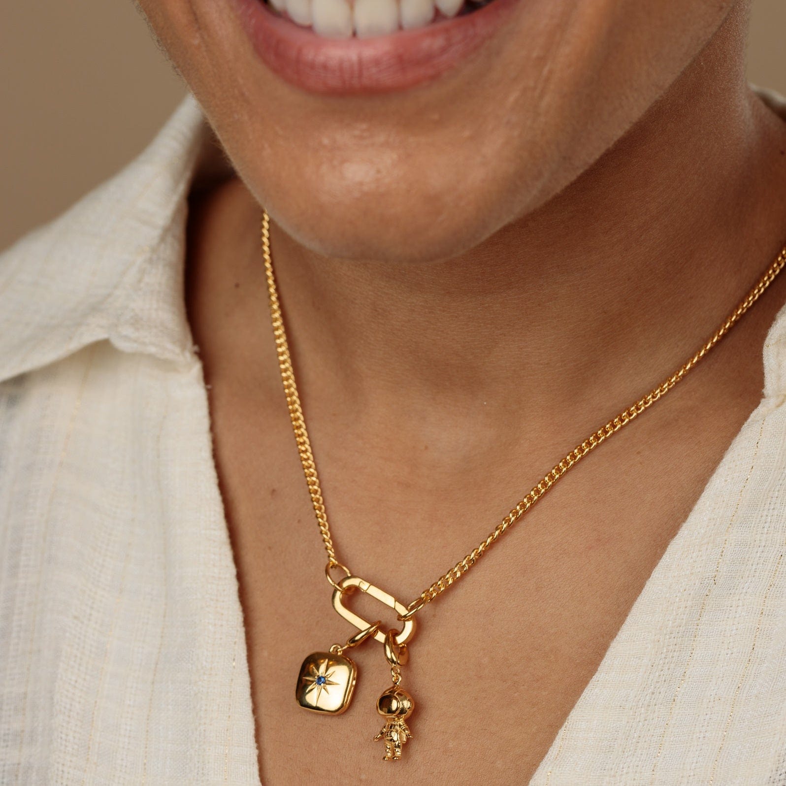 18ct Gold Plated Sterling Silver Paperclip Curb Chain Necklace with Charm Lock