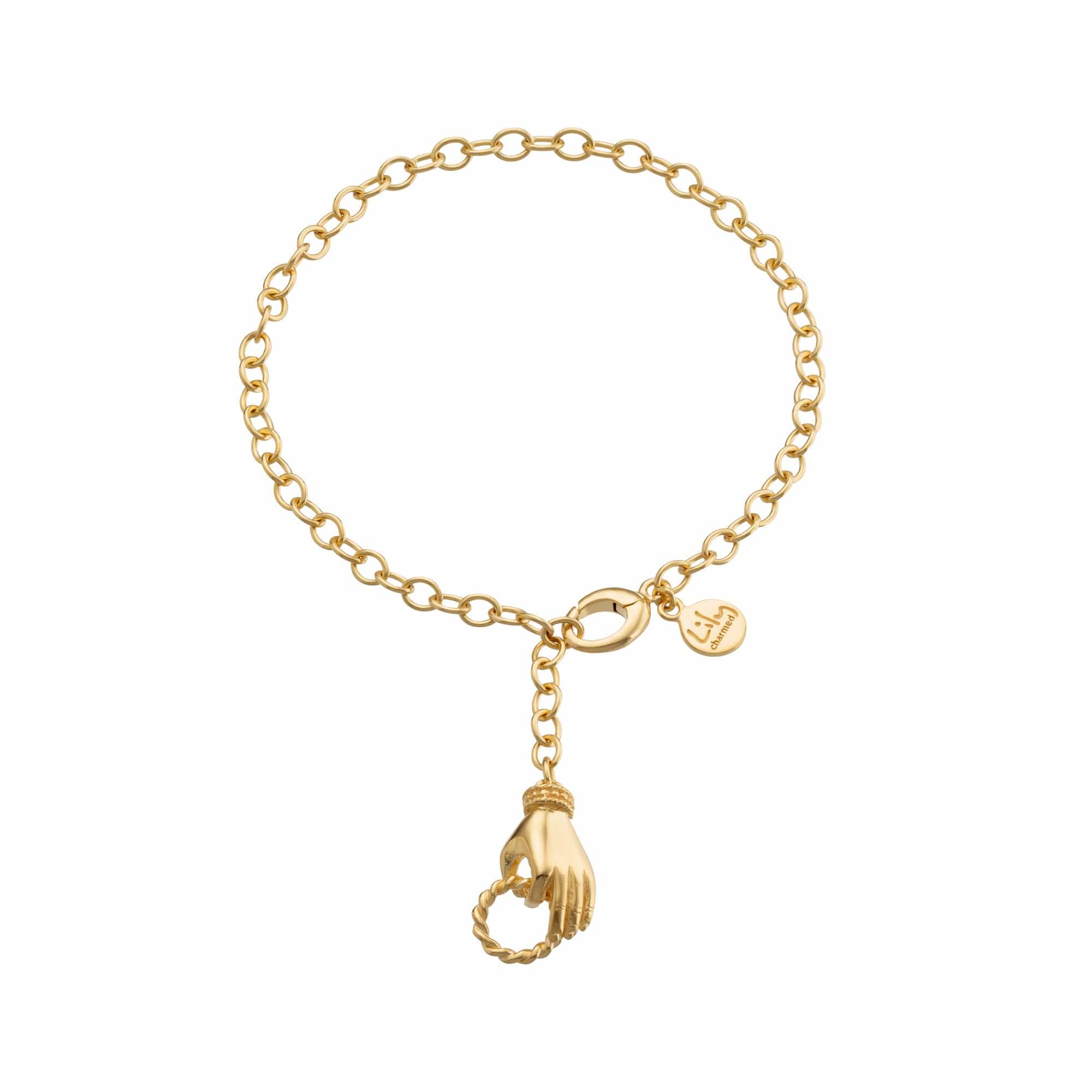 Sterling Silver Charm Bracelet with 18ct Gold Plating and Hand Motif
