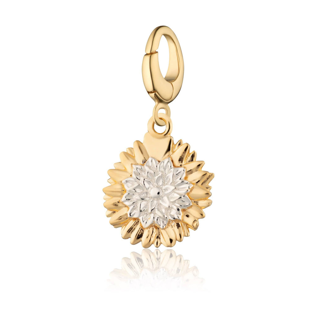 18ct Gold Plated Sterling Silver Sunflower Charm for Bracelets
